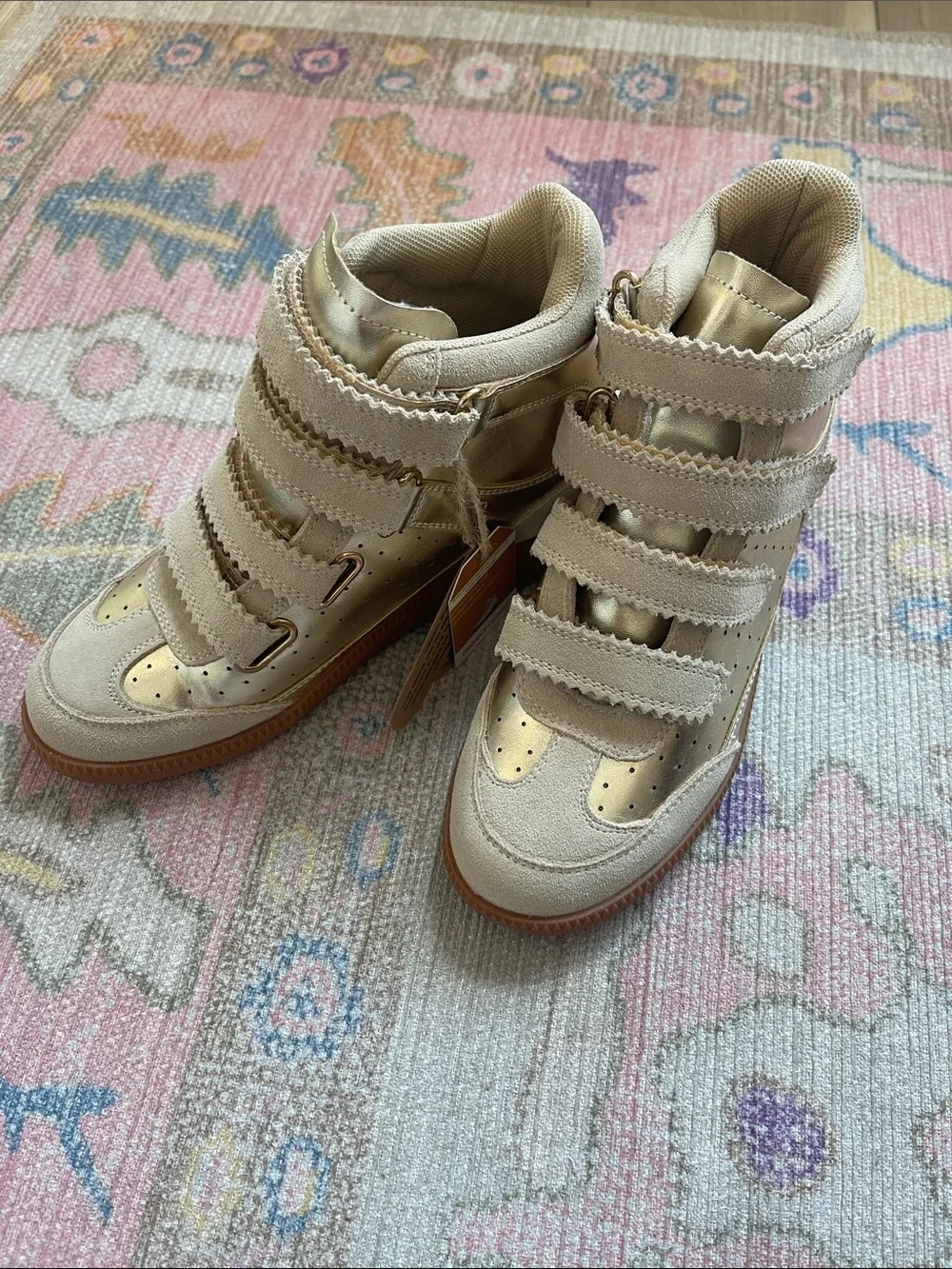 Project Cloud High-Top Velcro Sneakers in Beige and Gold